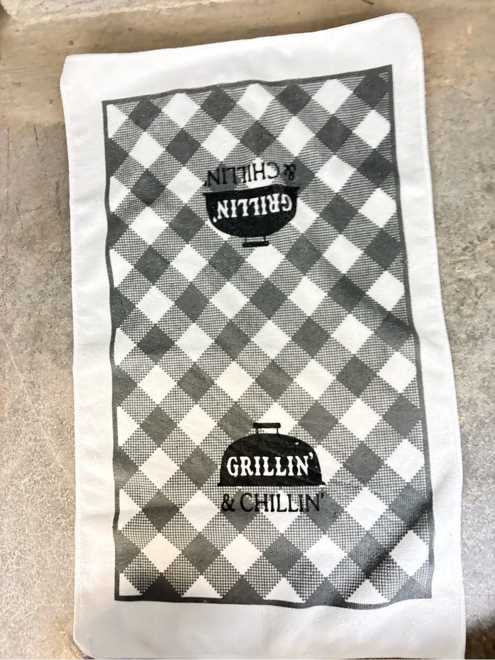 Grillin' & Chillin' Gray/White Buffalo Plaid Tea Towel 100% Polyester